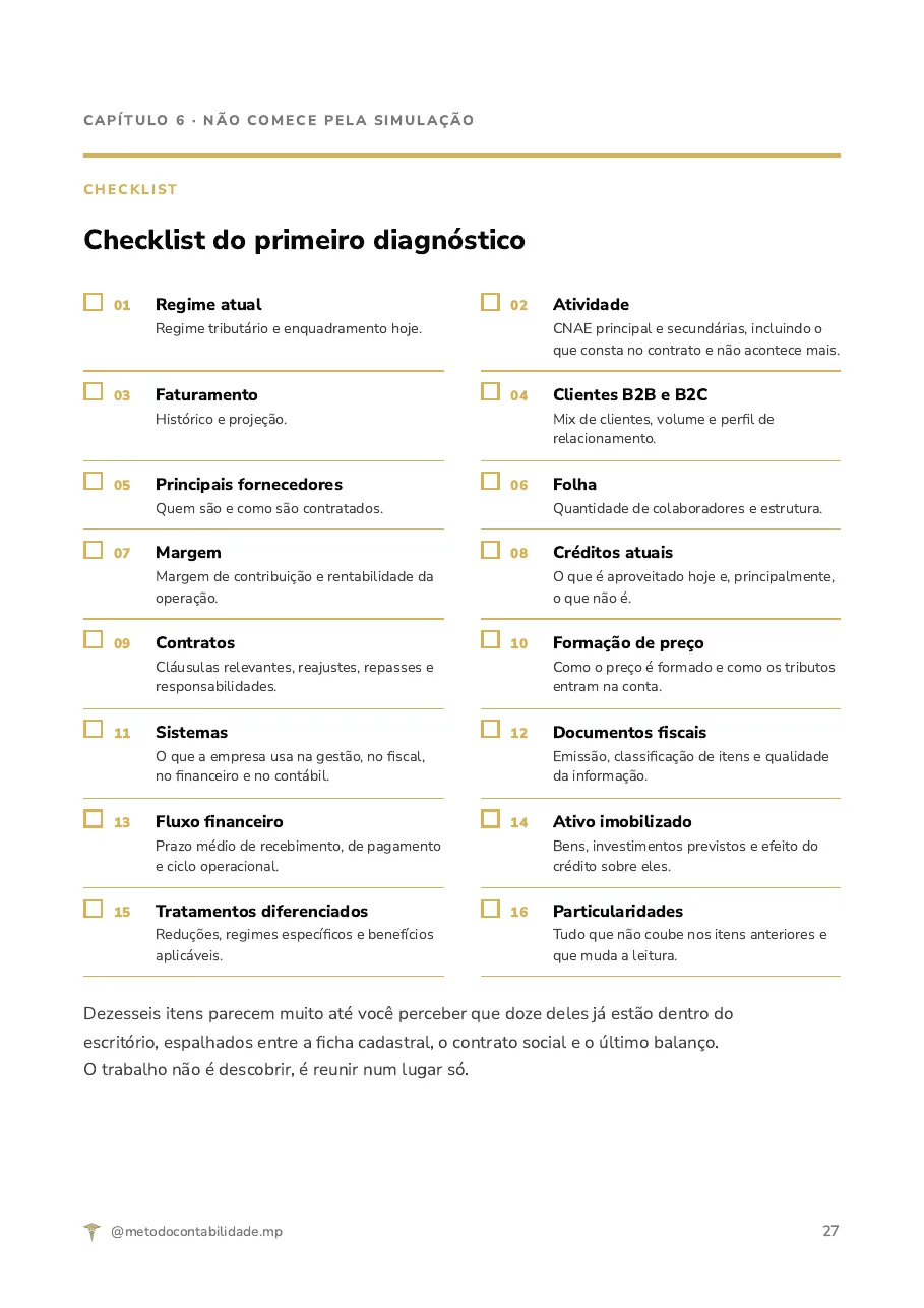 Checklist do primeiro diagnóstico da Reforma Tributária para escritório contábil